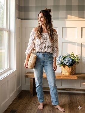 Free Kisses Off-Shoulder Cream Blouse with Red Dot Print XL